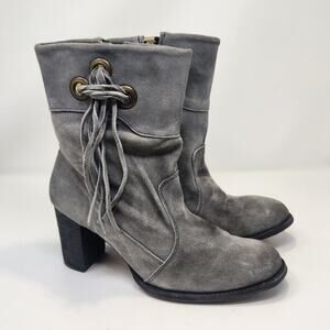 Bed Stu Gray Distressed Suede Mid Calf Boot Women Size 10 Block Heel Tassel Zip